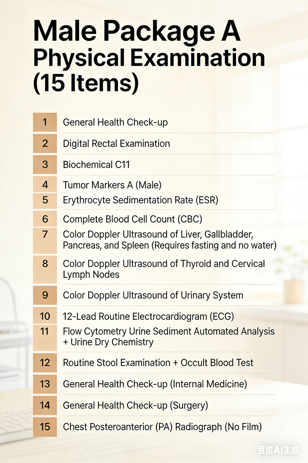 Male Package A physical examination（15 Items）