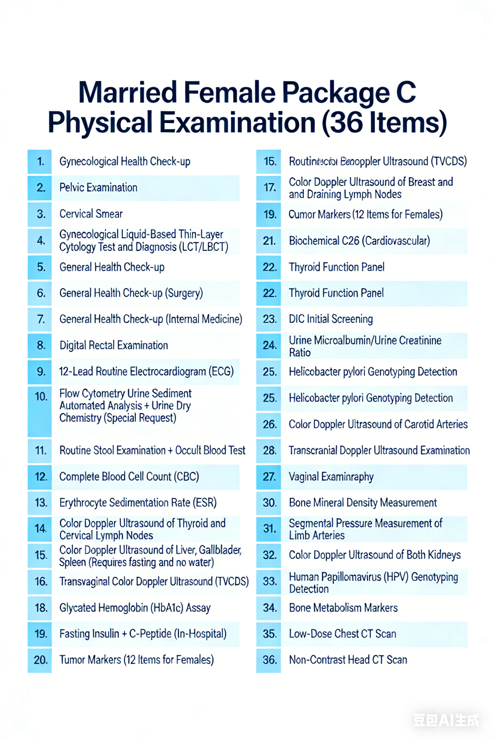 Married Female Package C Physical Examination（36 Items）
